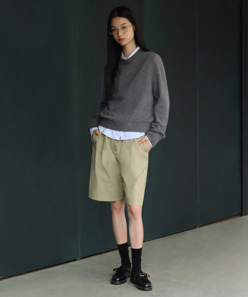 MUSINSA STANDARD WOMAN MUSINSA STANDARD WOMAN Women's Cotton Wide Bermuda Shorts (Beige)