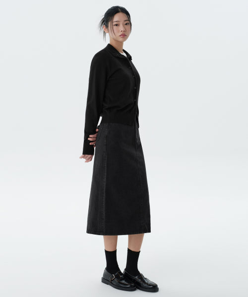 MUSINSA STANDARD WOMAN MUSINSA STANDARD WOMAN Women's Denim Midi Skirt (Washed Black)