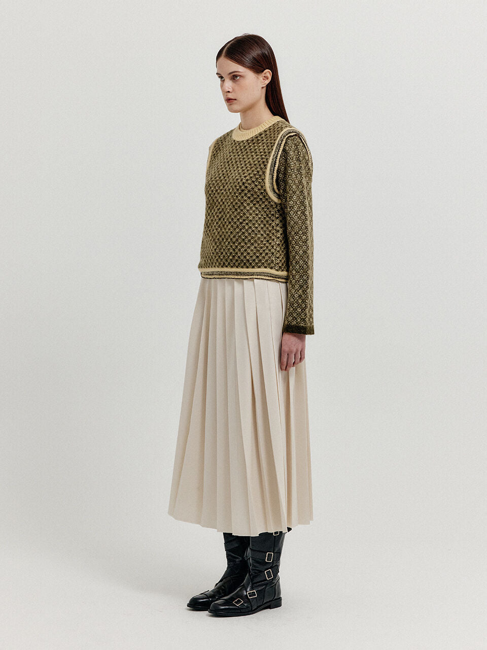 EENK EENK XITA Jacquard Knit Vest - Khaki/Yellow