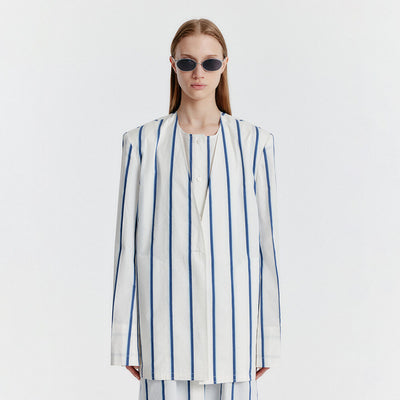 YASMIN Round-neck Long Jacket - White