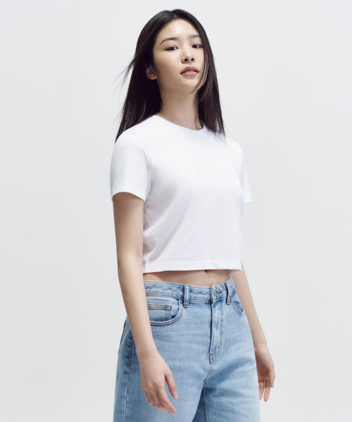 MUSINSA STANDARD WOMAN MUSINSA STANDARD WOMAN Crew Neck Crop T-Shirt (White)