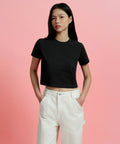 MUSINSA STANDARD WOMAN MUSINSA STANDARD WOMAN Crew Neck Crop T-Shirt Black