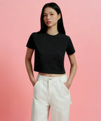 MUSINSA STANDARD WOMAN MUSINSA STANDARD WOMAN Crew Neck Crop T-Shirt Black