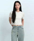 MUSINSA STANDARD WOMAN MUSINSA STANDARD WOMAN Crew Neck Crop T-Shirt Cream