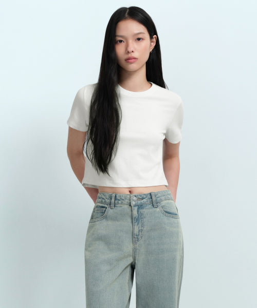 MUSINSA STANDARD WOMAN MUSINSA STANDARD WOMAN Crew Neck Crop T-Shirt Cream
