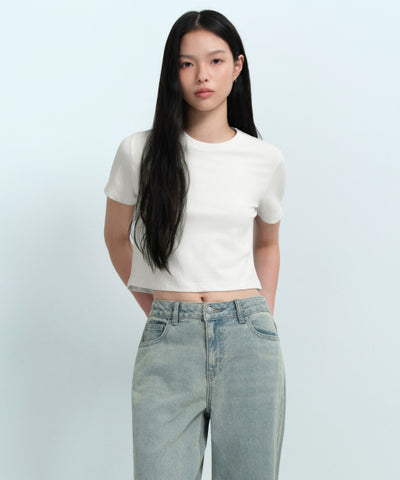 MUSINSA STANDARD WOMAN Crew Neck Crop T-Shirt Cream