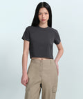 MUSINSA STANDARD WOMAN MUSINSA STANDARD WOMAN Crew Neck Crop T-Shirt (Dark Gray)