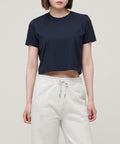 MUSINSA STANDARD WOMAN MUSINSA STANDARD WOMAN Crew Neck Crop T-Shirt Navy