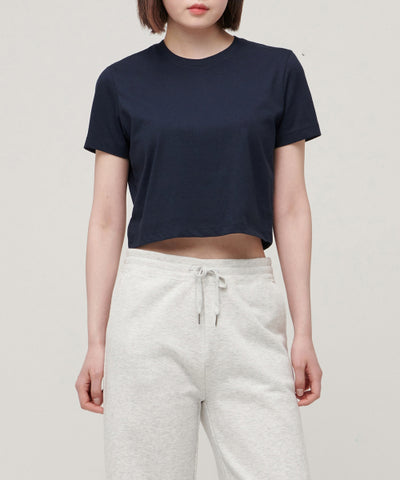 MUSINSA STANDARD WOMAN Crew Neck Crop T-Shirt Navy