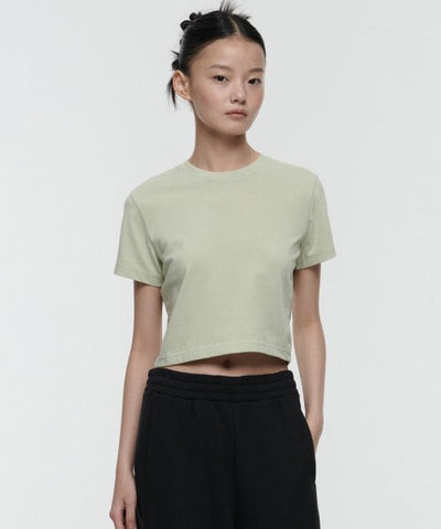 MUSINSA STANDARD WOMAN Crew Neck Crop T-Shirt Pale Green