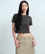 MUSINSA STANDARD WOMAN MUSINSA STANDARD WOMAN Crew Neck Crop T-Shirt (Dark Gray)