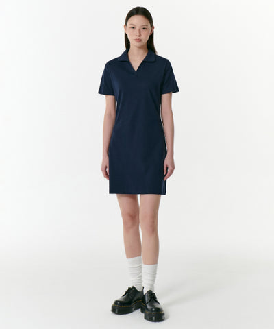 MUSINSA STANDARD WOMAN Women's Slit Neck Polo Dress (Navy)