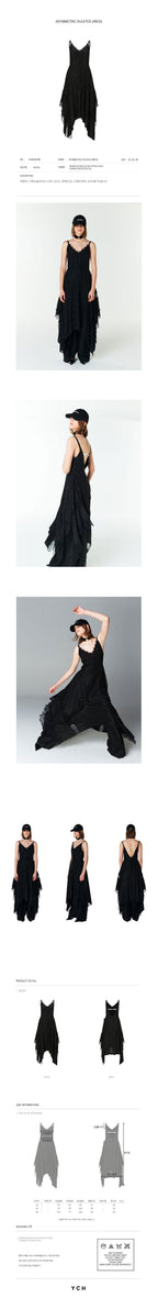 YCH ASYMMETRIC PLEATED DRESS BLACK (F23DJ601BK)