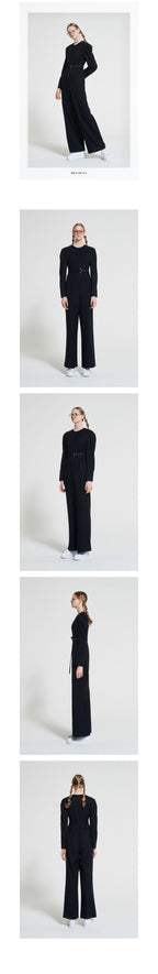 WOVEMENT Belted Wool Jumpsuit Navy WBAFJS001NV