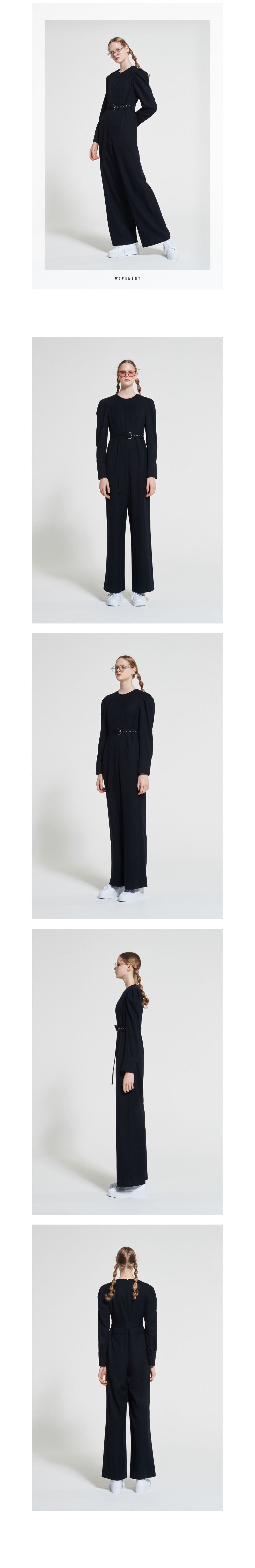 WOVEMENT Belted Wool Jumpsuit Navy WBAFJS001NV