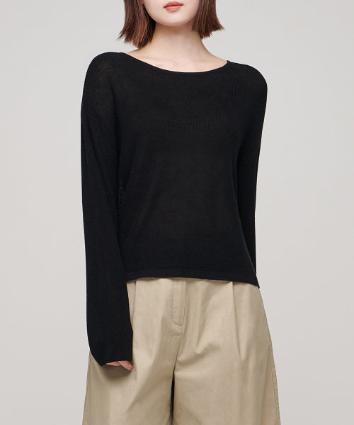 MUSINSA STANDARD WOMAN MUSINSA STANDARD WOMAN Women's Knitwear Boat Neck Sheer Knit [Black]