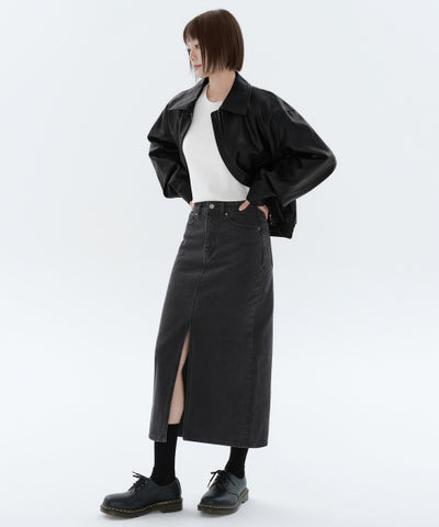 MUSINSA STANDARD WOMAN Women's Denim Long Skirt (Washed Black)