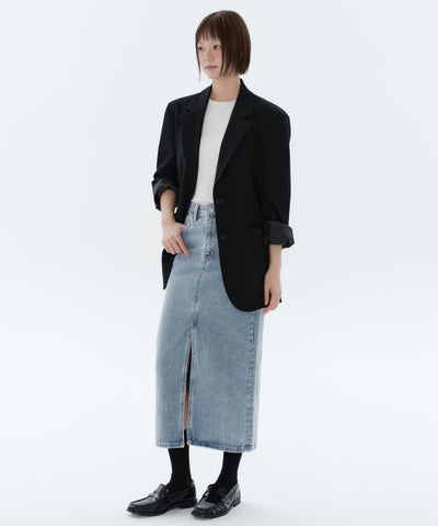 MUSINSA STANDARD WOMAN Denim Long Skirt Front Slit
