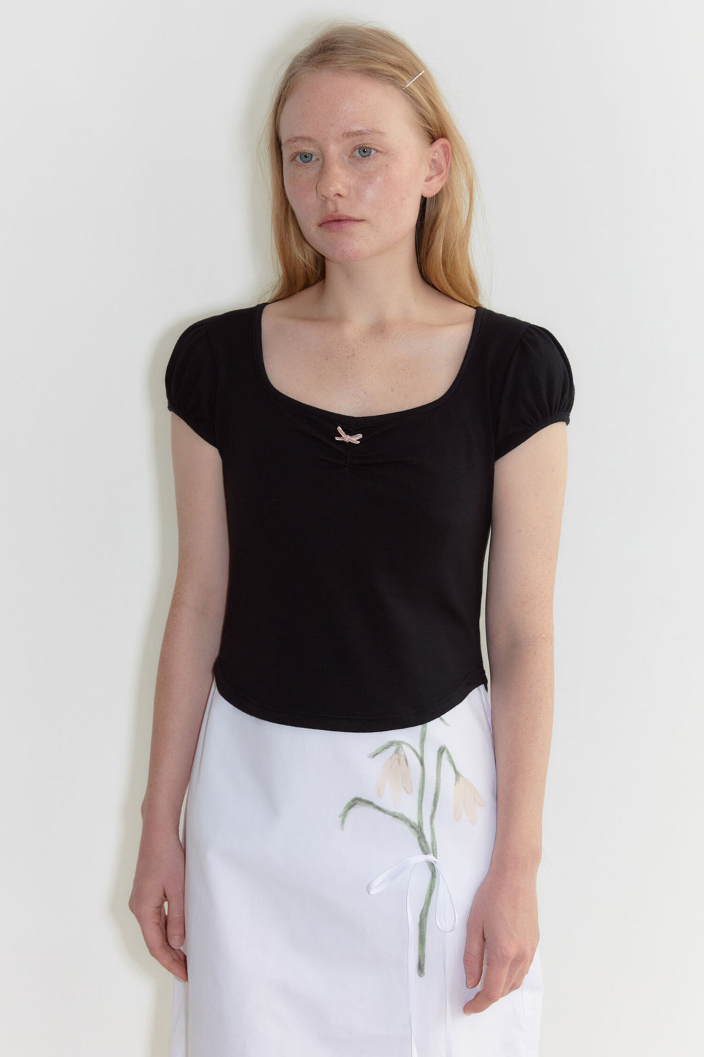 SINOON Round Shirring T-Shirt (Black)