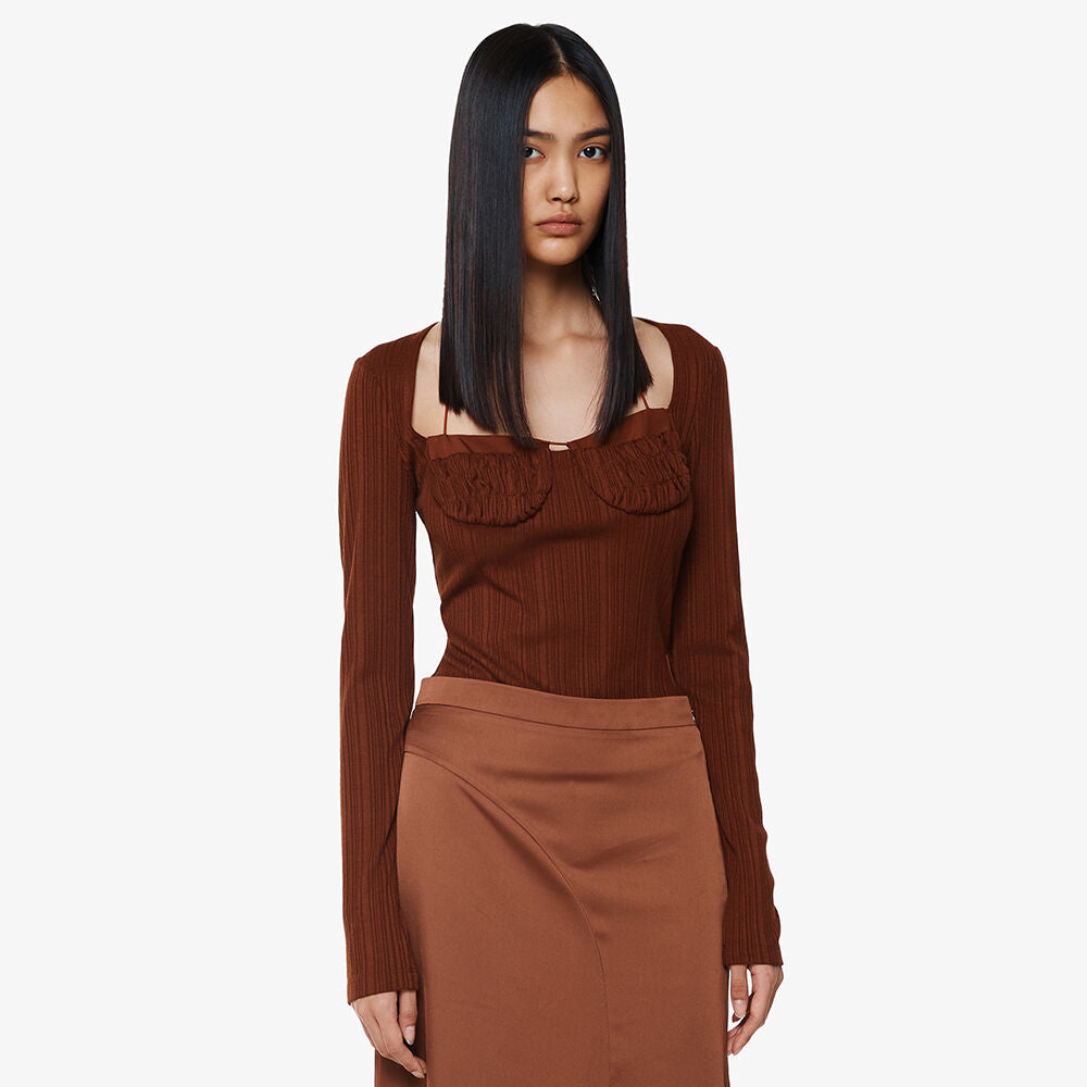 YCH CUT OUT STRAP DETAILED TSHIRT BROWN (F24BL3091BR)