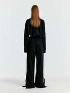 EENK YERI Side-slit Lace-trim Pants - Black