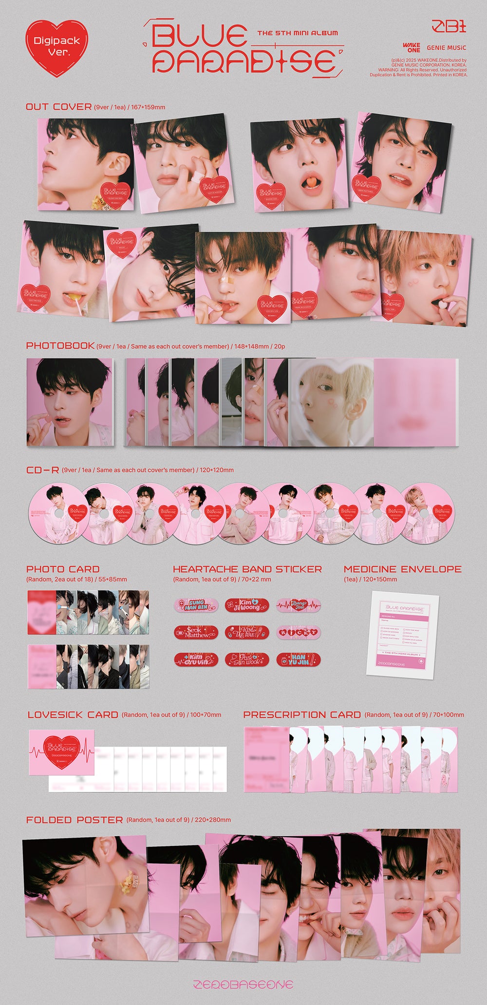 ZEROBASEONE - BLUE PARADISE / 5th Mini Album (Digipack Ver.) (9 Types Set) detail 5