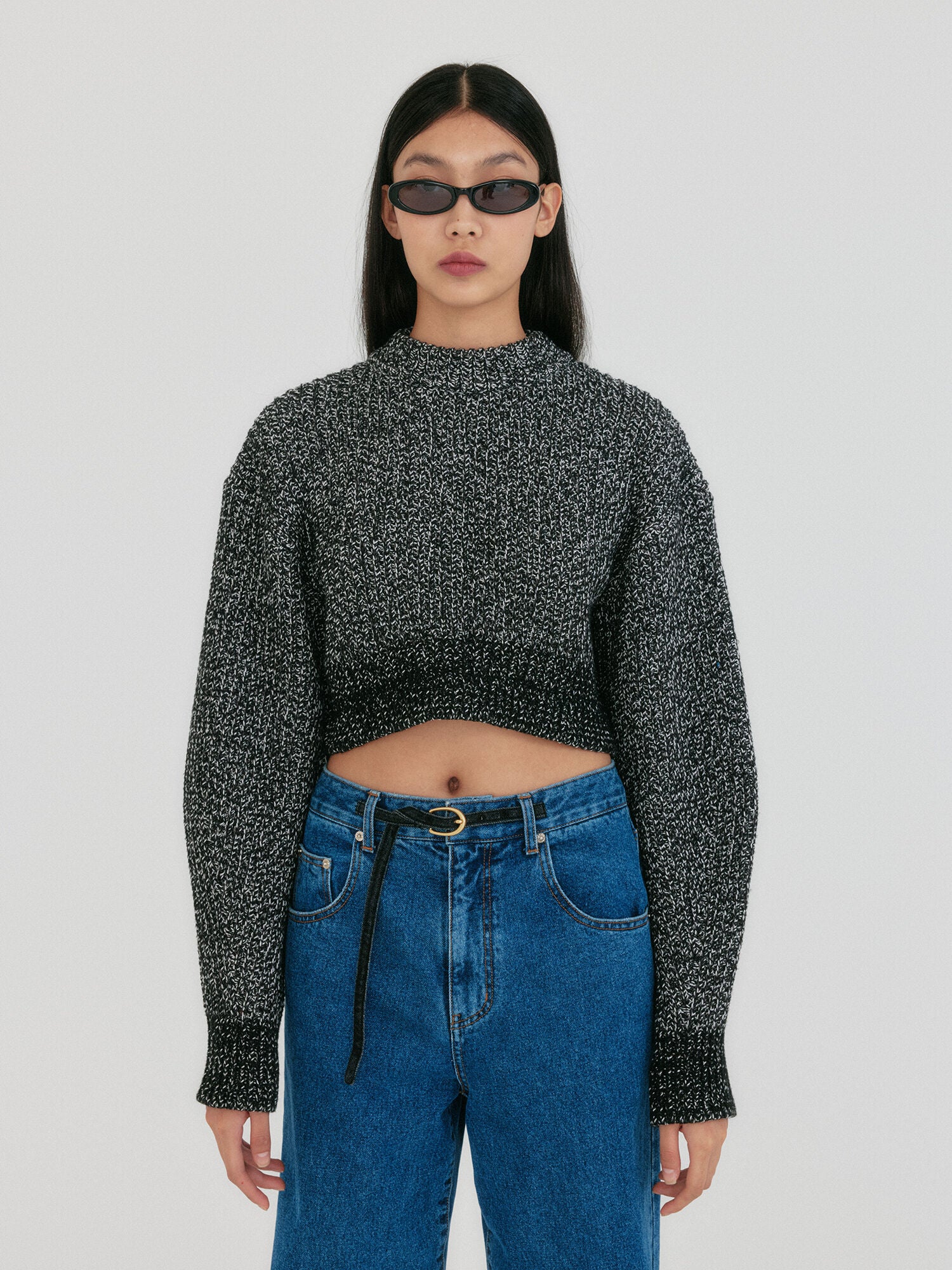 EENK ZABELLE Mockneck Textured Knit Pullover - Black/White