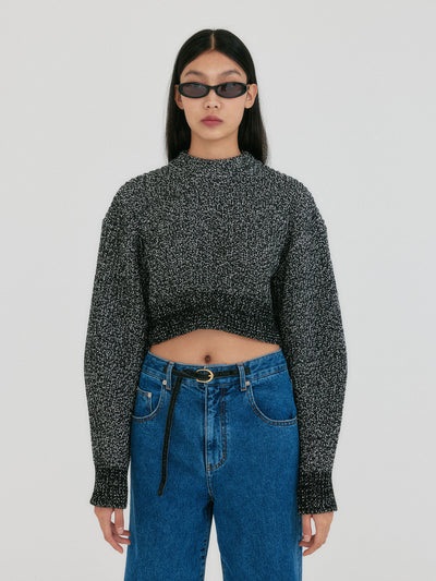 ZABELLE Mockneck Textured Knit Pullover - Black/White