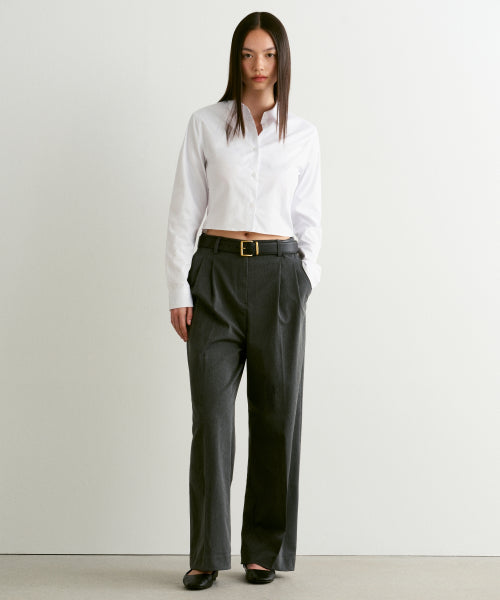 MUSINSA STANDARD WOMAN MUSINSA STANDARD WOMAN Slacks High Waist Wide [Medium Gray]