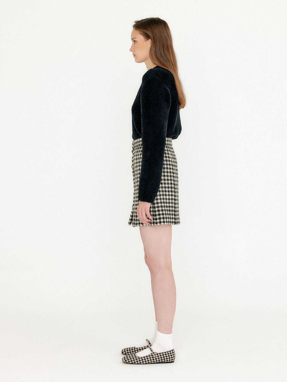 EENK VETHY Buttoned Mini Skirt - Black/Ivory Check