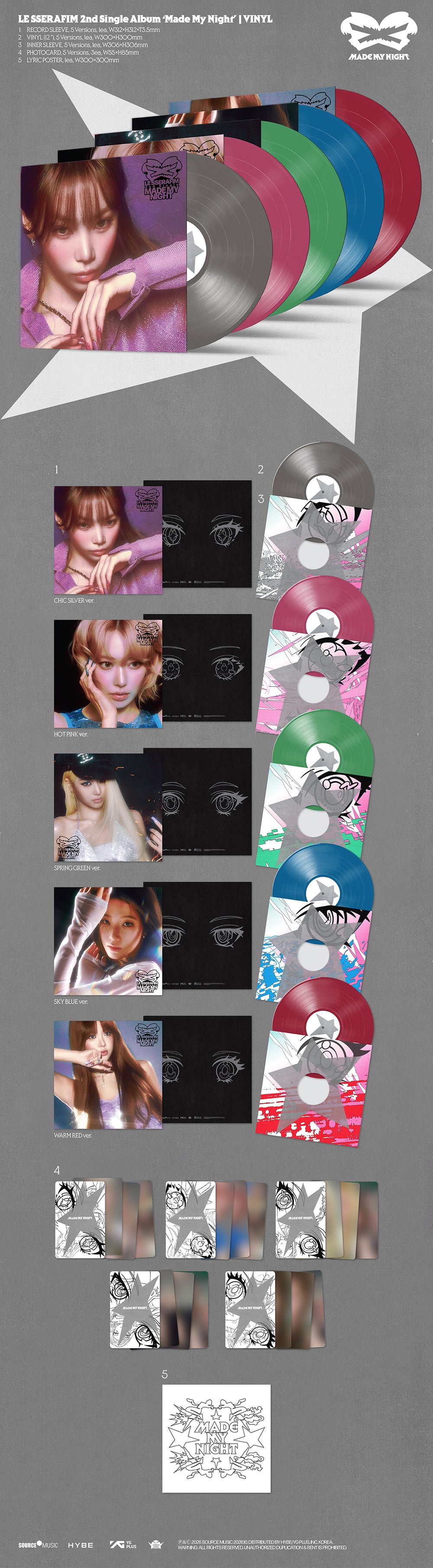 LE SSERAFIM - Made My Night / 2nd Single Album Vinyl (CHIC SILVER ver.) detail 5