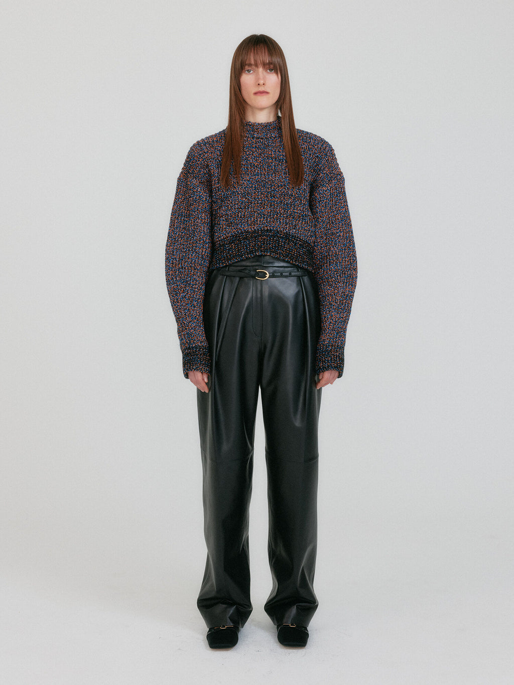 EENK ZABELLE Mockneck Textured Knit Pullover - Orange/Blue Multi
