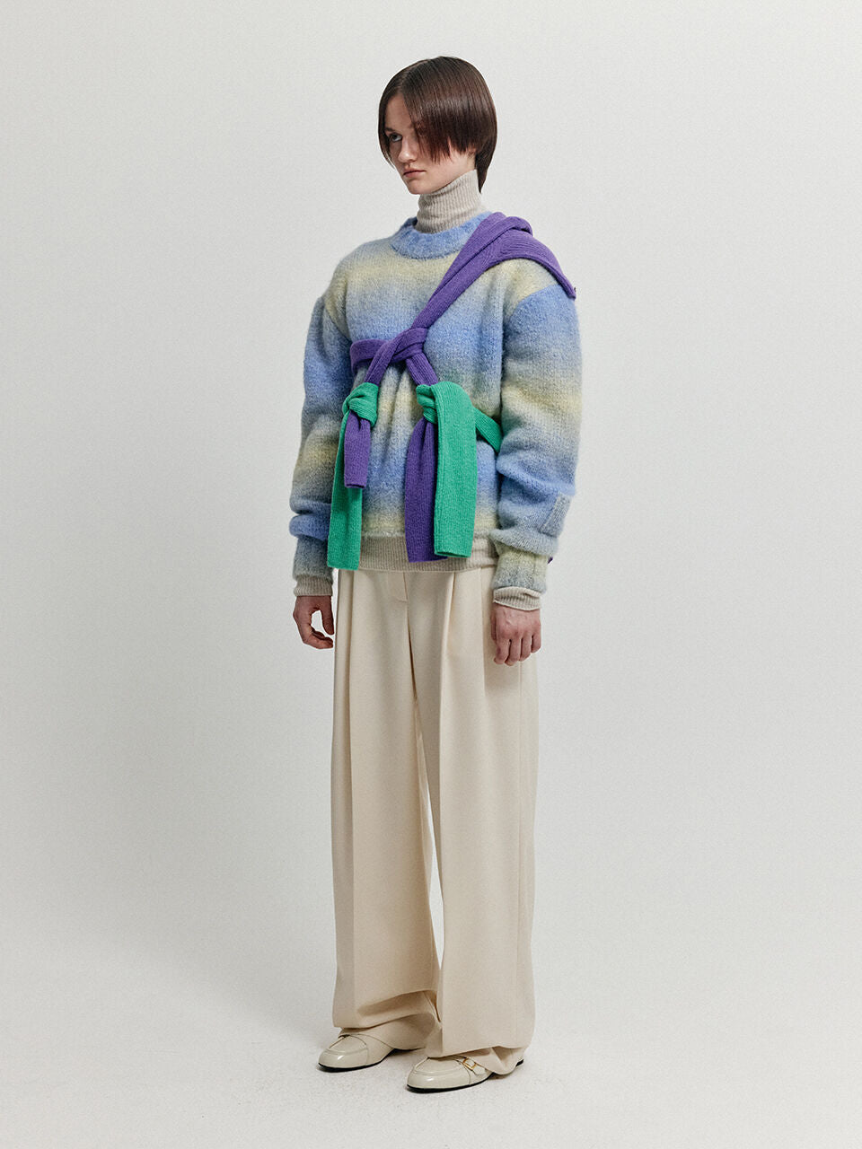 EENK EENK XARA Gradation Striped Knit Pullover - Yellow/Purple