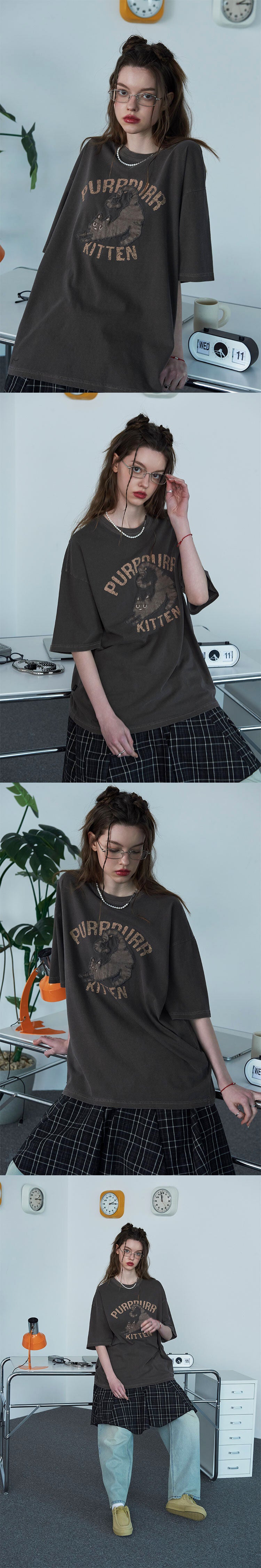 CPGN Kitten Patch Pigment Short Sleeve T-Shirt Brown