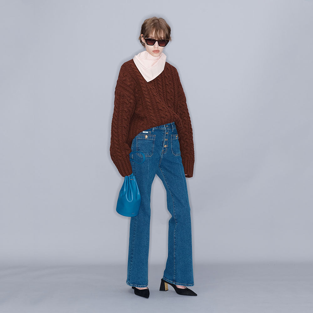 YCH CABLE-KNIT JUMPER BROWN (W23KT807BR)