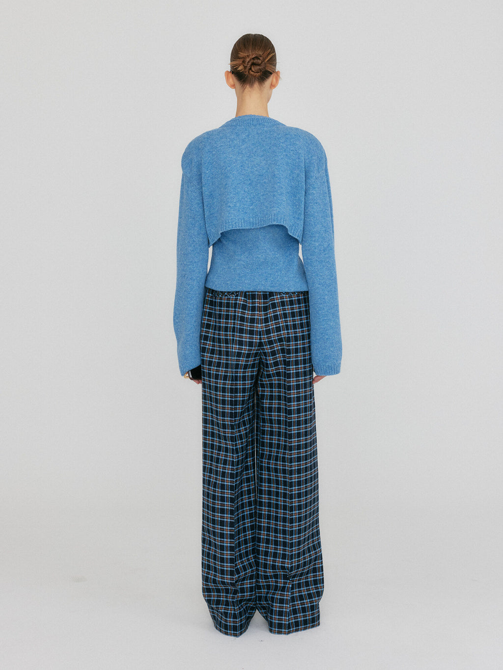 EENK ZILVINE Relaxed Plaid Pants - Navy/Sky Blue Multi
