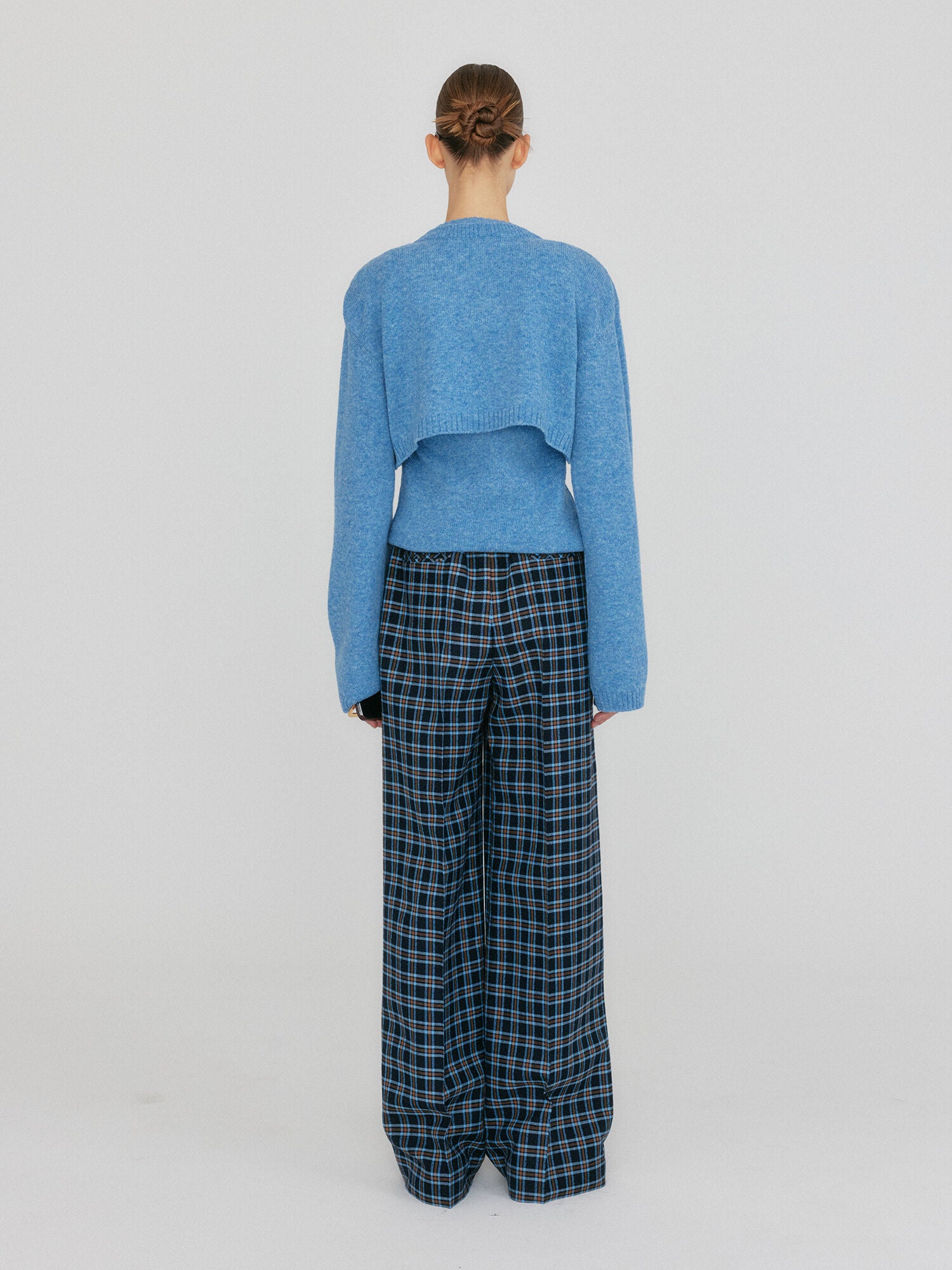 EENK ZILVINE Relaxed Plaid Pants - Navy/Sky Blue Multi