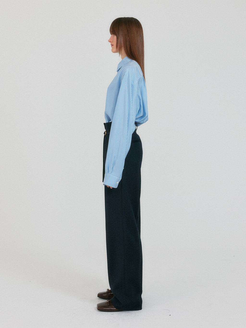 EENK ZANCY Oversized Shirt with Brooch - Sky Blue Stripe