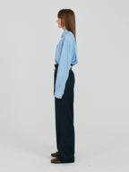 EENK ZANCY Oversized Shirt with Brooch - Sky Blue Stripe