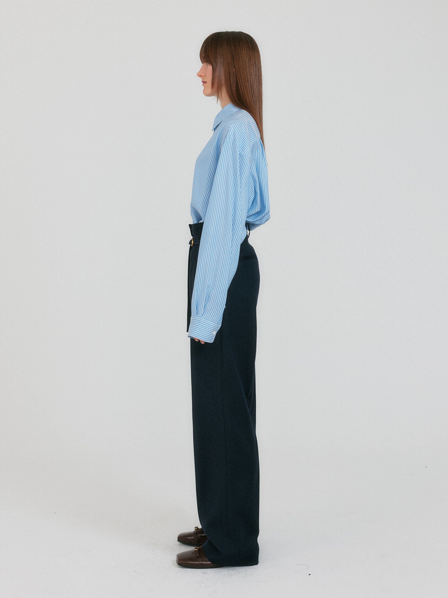 EENK ZANCY Oversized Shirt with Brooch - Sky Blue Stripe