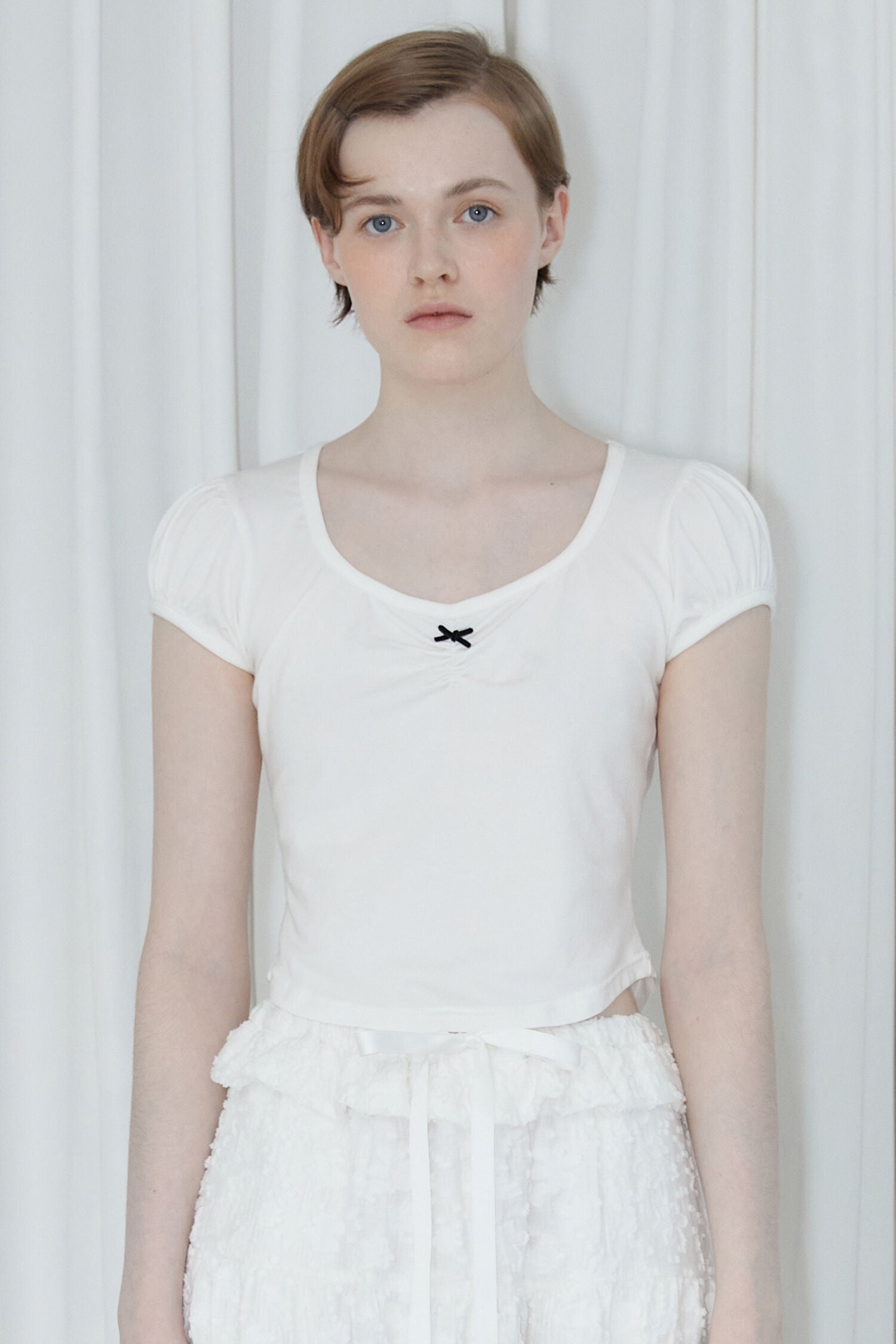 SINOON Round Shirring T-Shirt (White)