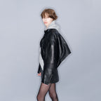 YCH LEATHER BIKER JACKET BLACK (W23JK105BK)