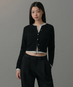 MUSINSA STANDARD WOMAN MUSINSA STANDARD WOMAN Cardigan Round Neck Crop (Black)