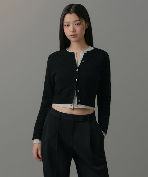MUSINSA STANDARD WOMAN MUSINSA STANDARD WOMAN Cardigan Round Neck Crop (Black)