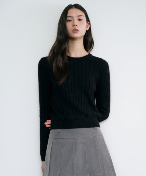 MUSINSA STANDARD WOMAN MUSINSA STANDARD WOMAN Women's Angora Blend Cable Crew Neck Knit [Black]