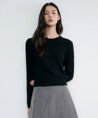 MUSINSA STANDARD WOMAN MUSINSA STANDARD WOMAN Women's Angora Blend Cable Crew Neck Knit [Black]