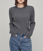 MUSINSA STANDARD WOMAN MUSINSA STANDARD WOMAN Women's Angora Blend Cable Crew Neck Knit [Medium Gray]