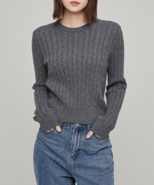 MUSINSA STANDARD WOMAN MUSINSA STANDARD WOMAN Women's Angora Blend Cable Crew Neck Knit [Medium Gray]