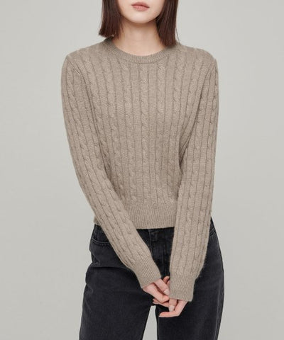 MUSINSA STANDARD WOMAN Women's Angora Blend Cable Crew Neck Knit Heather Beige