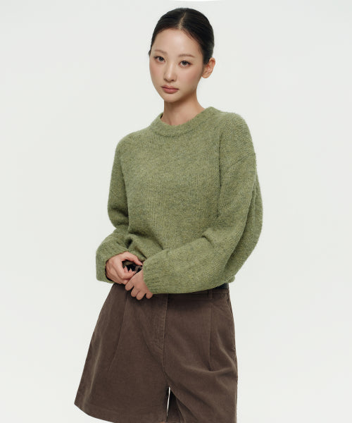 MUSINSA STANDARD WOMAN MUSINSA STANDARD WOMAN Women's Bookle Relaxed Crew Neck Knit [Light Moss]